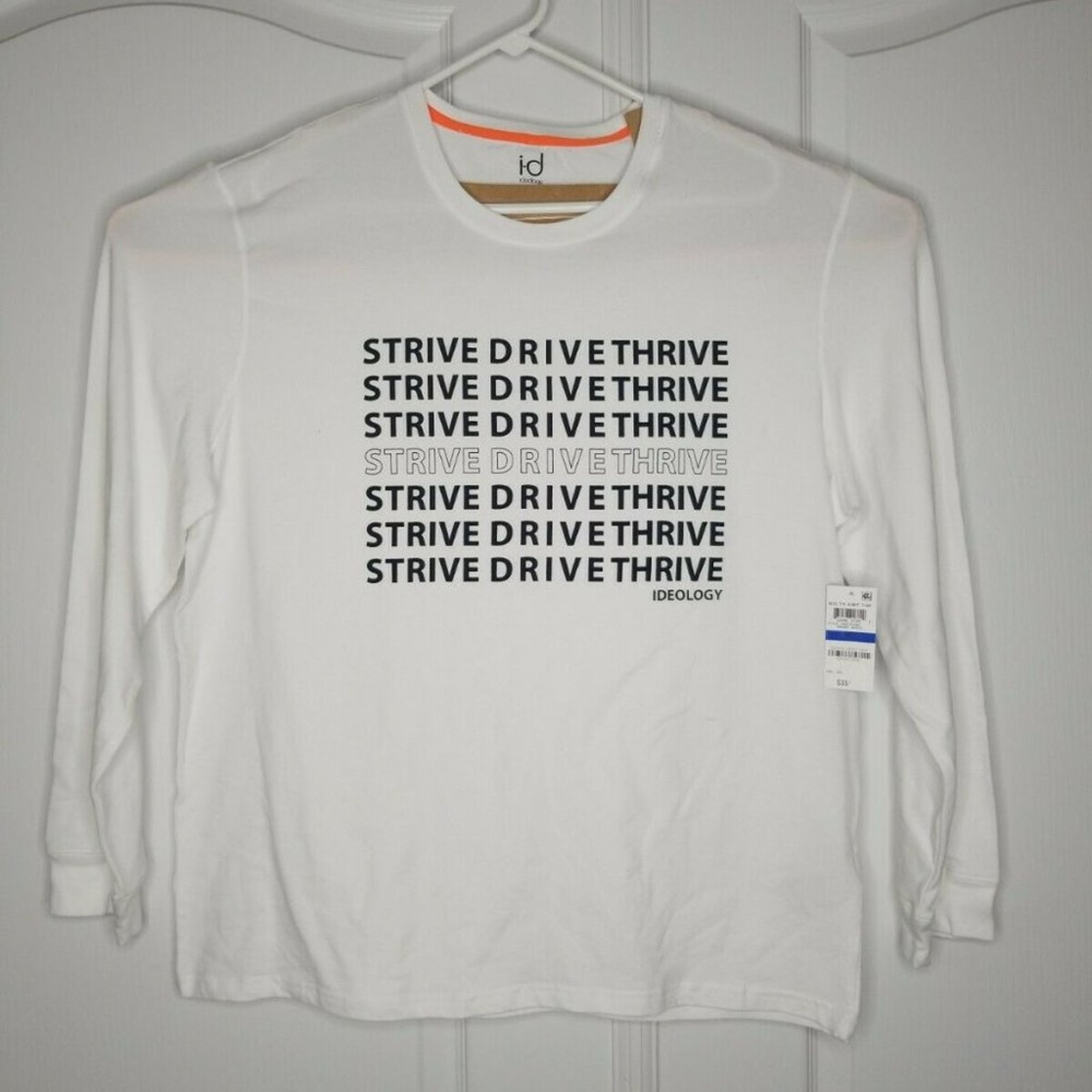 Ideology Xl White Strive Drive Thrive Crew Neck Long Sleeve Shirt New Orig. $35